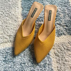 Yellow Golden casual dressy mules kitten heels